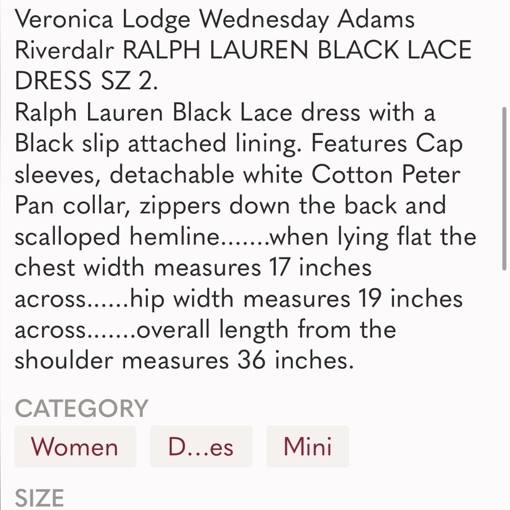 Ralph Lauren Lace Peter Pan Wednesday Adams or Riverdale Dress holiday - Picture 3 of 9